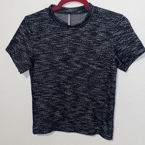 FREE PEOPLE Tweed Short Sleeve Size Small Black Gray Top